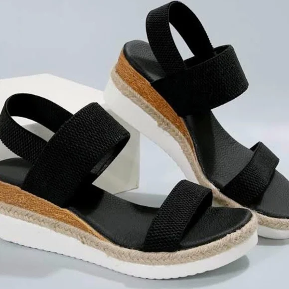 Women’s Black Elastic Strap Platform Sandals - Picture 3 of 4